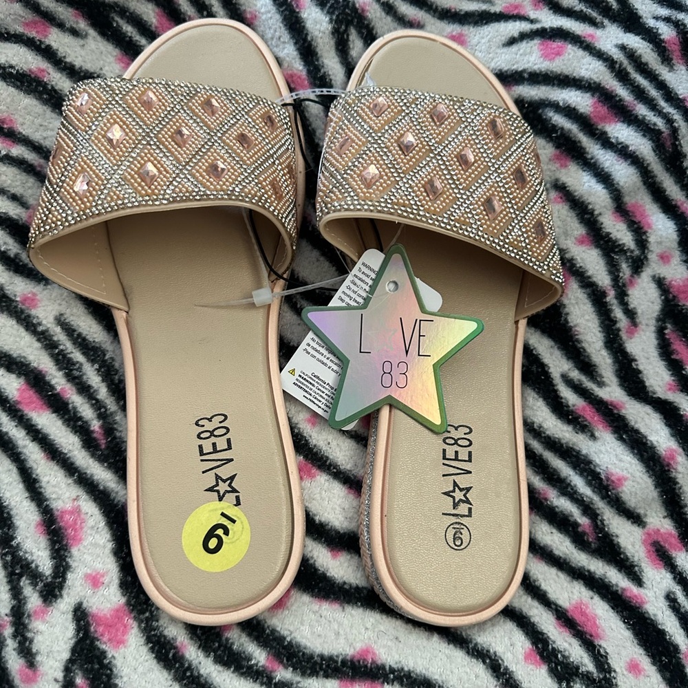 Love Women's Beige Embellished Slide Sandals